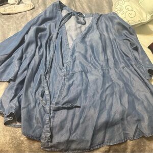 Denim Wrap shirt with belt- brand new-never worn! Too big